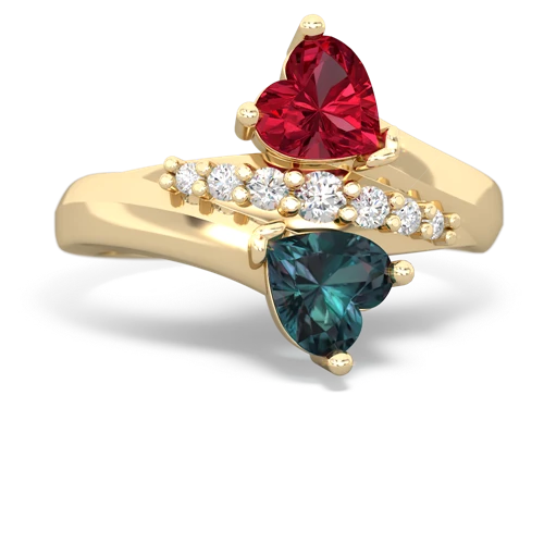 Lab Ruby Lab Created Ruby with Lab Created Alexandrite Heart to Heart Bypass ring Ring