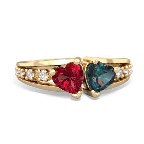 Lab Ruby Lab Created Ruby with Lab Created Alexandrite Heart to Heart ring Ring