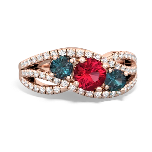 lab ruby-alexandrite three stone pave ring