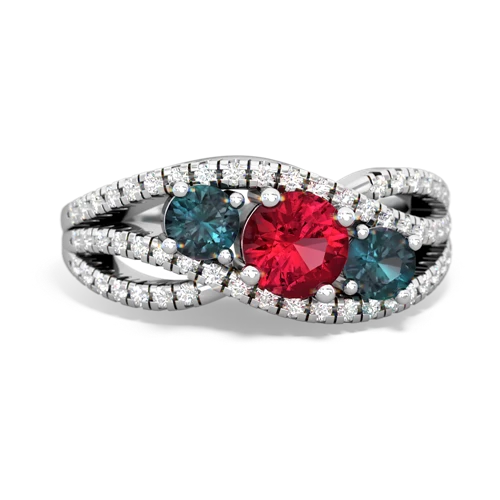 lab ruby-alexandrite three stone pave ring