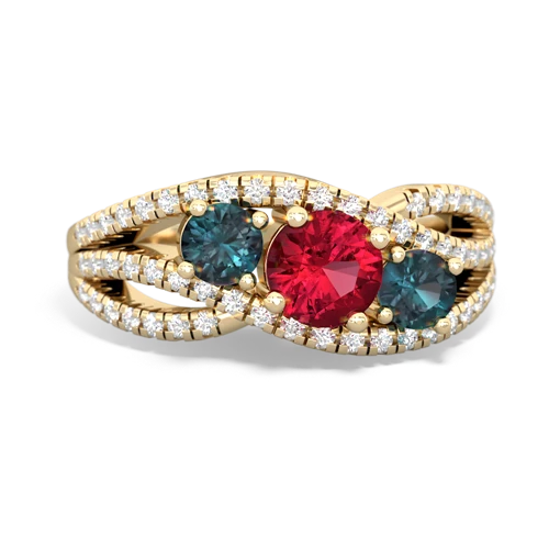 lab ruby-alexandrite three stone pave ring