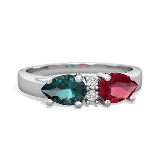 Lab Ruby Lab Created Ruby with Lab Created Alexandrite Pear Bowtie ring Ring