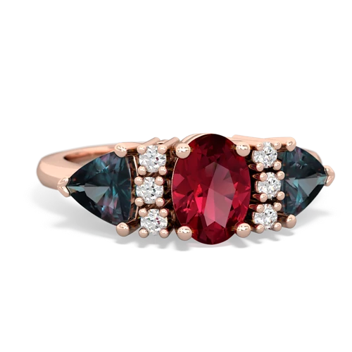 Lab Ruby Lab Created Ruby with Lab Created Alexandrite and Lab Created Emerald Antique Style Three Stone ring Ring