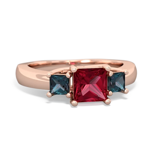Lab Ruby Lab Created Ruby with Lab Created Alexandrite and Lab Created Alexandrite Three Stone Trellis ring Ring