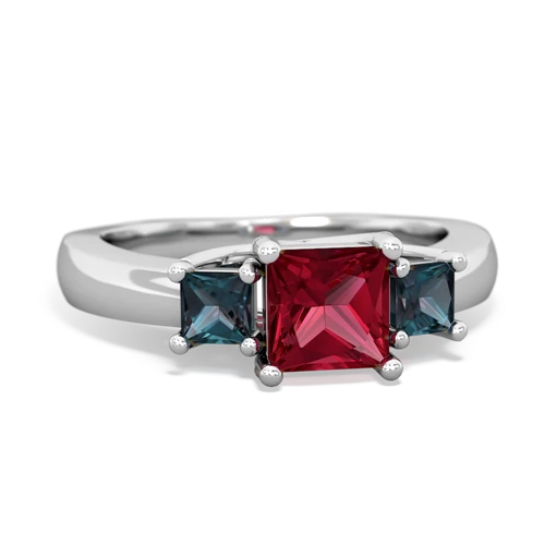 Lab Ruby Lab Created Ruby with Lab Created Alexandrite and  Three Stone Trellis ring Ring