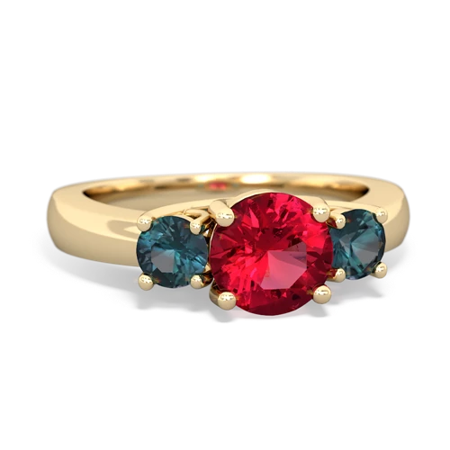 Lab Ruby Lab Created Ruby with Lab Created Alexandrite and  Three Stone Trellis ring Ring
