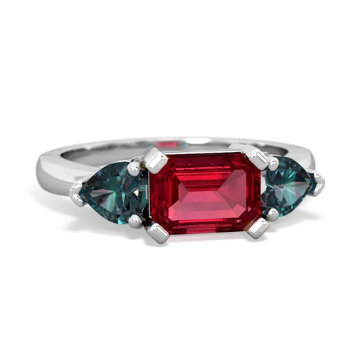 Lab Ruby Lab Created Ruby with Lab Created Alexandrite and Genuine Smoky Quartz Three Stone ring Ring