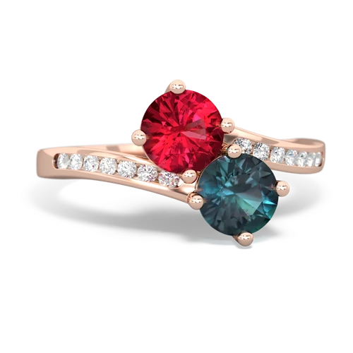 Lab Ruby Lab Created Ruby with Lab Created Alexandrite Keepsake Two Stone ring Ring