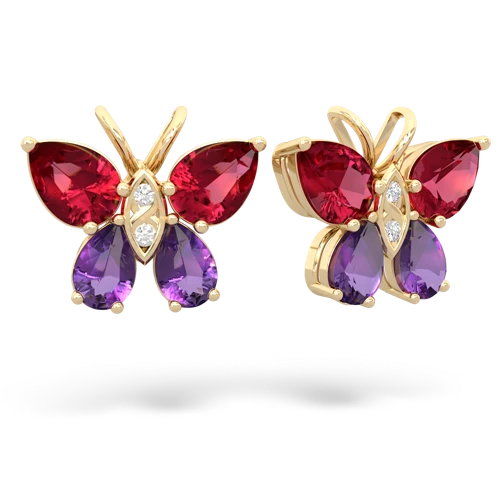 lab ruby-amethyst butterfly earrings