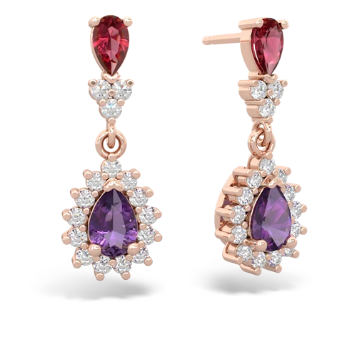 Lab Ruby Lab Created Ruby with Genuine Amethyst Halo Pear Dangle earrings Earrings