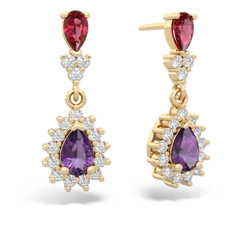 Lab Ruby Lab Created Ruby with Genuine Amethyst Halo Pear Dangle earrings Earrings