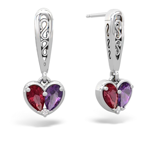 lab ruby-amethyst filligree earrings