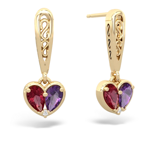 lab ruby-amethyst filligree earrings