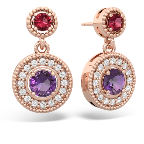 lab ruby-amethyst halo earrings