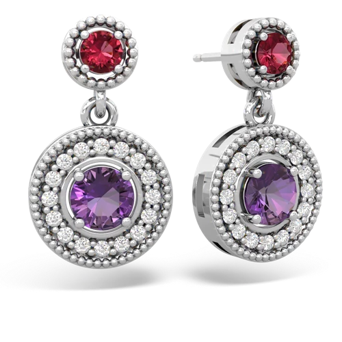 lab ruby-amethyst halo earrings