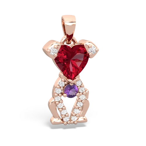 Lab Ruby Lab Created Ruby with Genuine Amethyst Puppy Love pendant Pendant