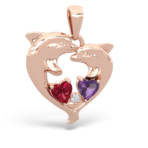 Lab Ruby Lab Created Ruby with Genuine Amethyst Dolphin Heart pendant Pendant