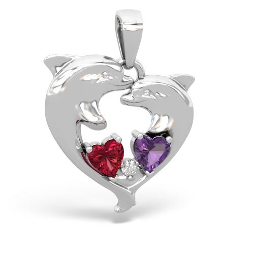 lab ruby-amethyst dolphins pendant