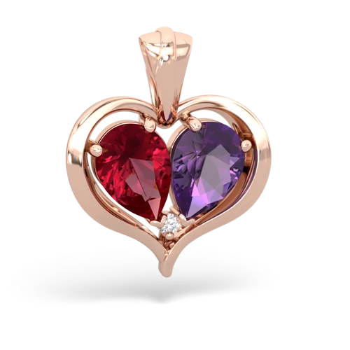 lab ruby-amethyst half heart whole pendant