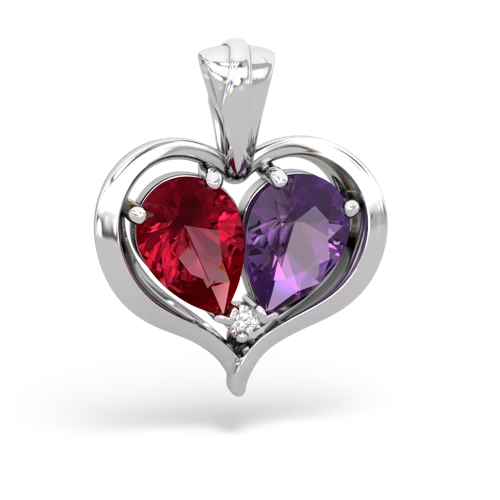 lab ruby-amethyst half heart whole pendant