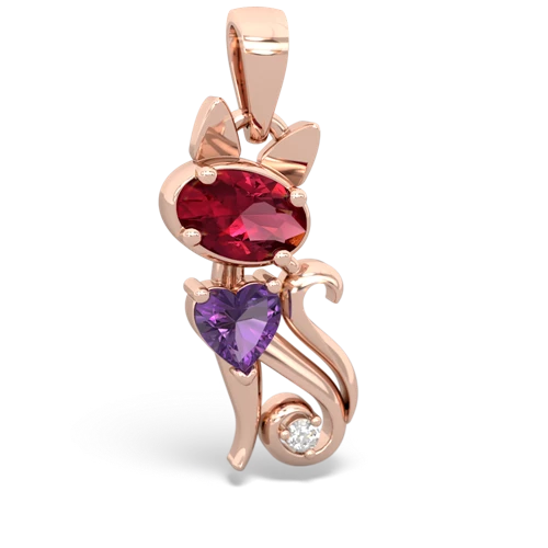 Lab Ruby Lab Created Ruby with Genuine Amethyst Kitten pendant Pendant