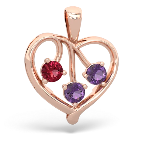 Lab Ruby Lab Created Ruby with Genuine Amethyst and  Glowing Heart pendant Pendant