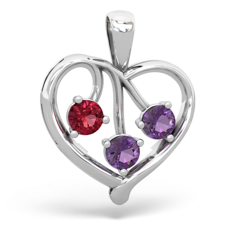Lab Ruby Lab Created Ruby with Genuine Amethyst and Lab Created Pink Sapphire Glowing Heart pendant Pendant