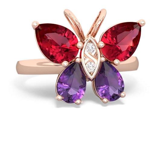 lab ruby-amethyst butterfly ring