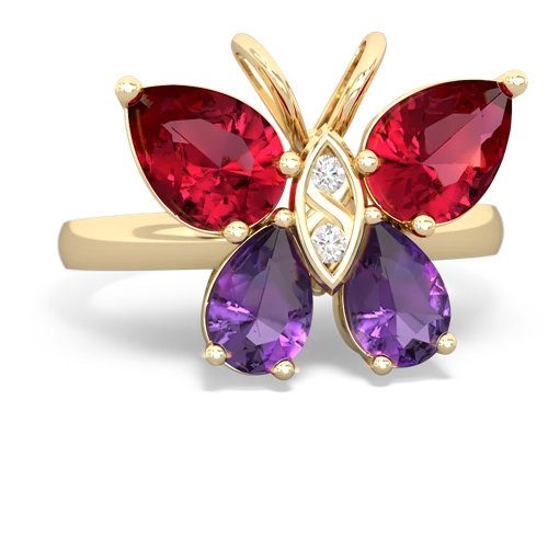 lab ruby-amethyst butterfly ring