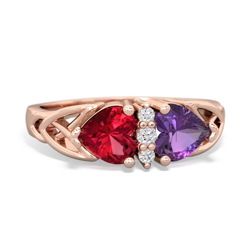 Lab Ruby Lab Created Ruby with Genuine Amethyst Celtic Trinity Knot ring Ring