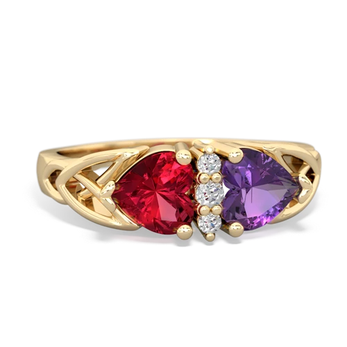 Lab Ruby Lab Created Ruby with Genuine Amethyst Celtic Trinity Knot ring Ring