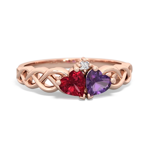 Lab Ruby Lab Created Ruby with Genuine Amethyst Heart to Heart Braid ring Ring