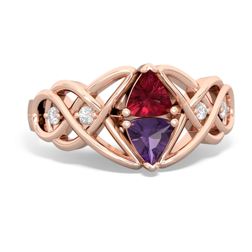 Lab Ruby Lab Created Ruby with Genuine Amethyst Keepsake Celtic Knot ring Ring