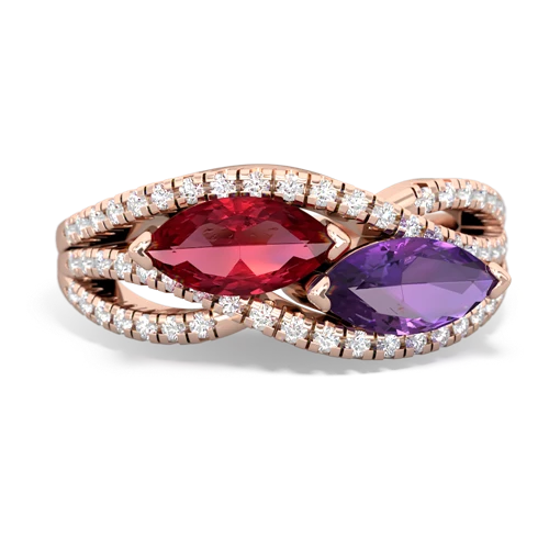 Lab Ruby Lab Created Ruby with Genuine Amethyst Diamond Rivers ring Ring