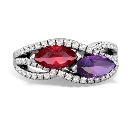 lab ruby-amethyst double heart ring