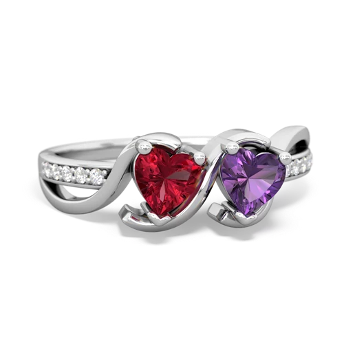 Lab Ruby Lab Created Ruby with Genuine Amethyst Side by Side ring Ring