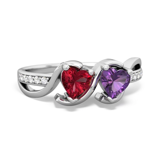 lab ruby-amethyst double heart ring