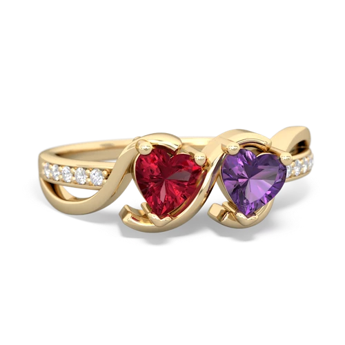 lab ruby-amethyst double heart ring