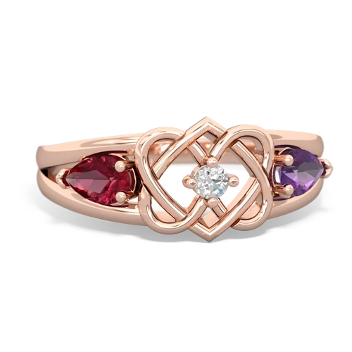 Lab Ruby Lab Created Ruby with Genuine Amethyst Hearts Intertwined ring Ring