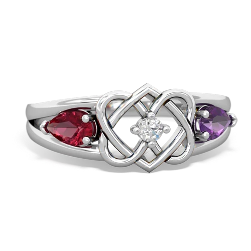 lab ruby-amethyst double heart ring