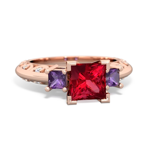 Lab Ruby Lab Created Ruby with Genuine Amethyst and  Art Deco ring Ring
