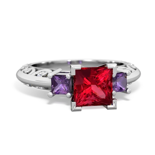 Lab Ruby Lab Created Ruby with Genuine Amethyst and Genuine Swiss Blue Topaz Art Deco ring Ring