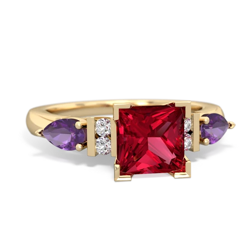 Lab Ruby Lab Created Ruby with Genuine Amethyst and Genuine Aquamarine Engagement ring Ring