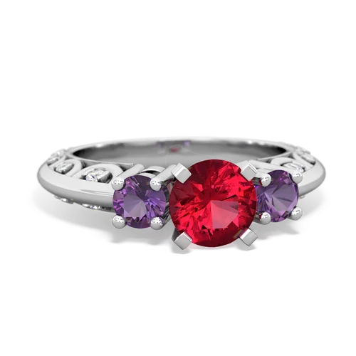 lab ruby-amethyst engagement ring