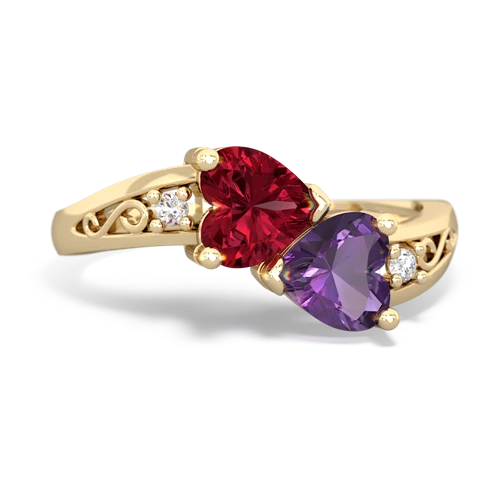 Lab Ruby Lab Created Ruby with Genuine Amethyst Snuggling Hearts ring Ring