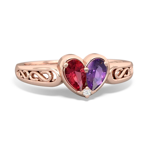 Lab Ruby Lab Created Ruby with Genuine Amethyst filligree Heart ring Ring