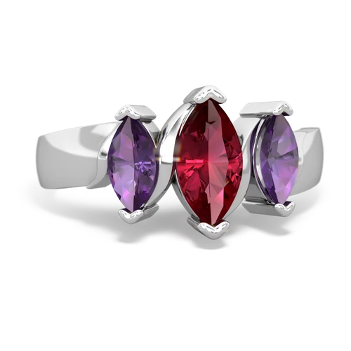 Lab Ruby Lab Created Ruby with Genuine Amethyst and  Three Peeks ring Ring