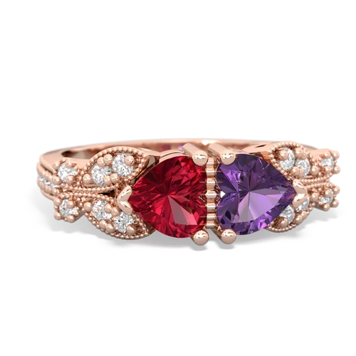 Lab Ruby Lab Created Ruby with Genuine Amethyst Diamond Butterflies ring Ring