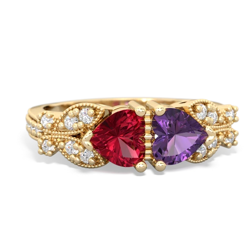 Lab Ruby Lab Created Ruby with Genuine Amethyst Diamond Butterflies ring Ring