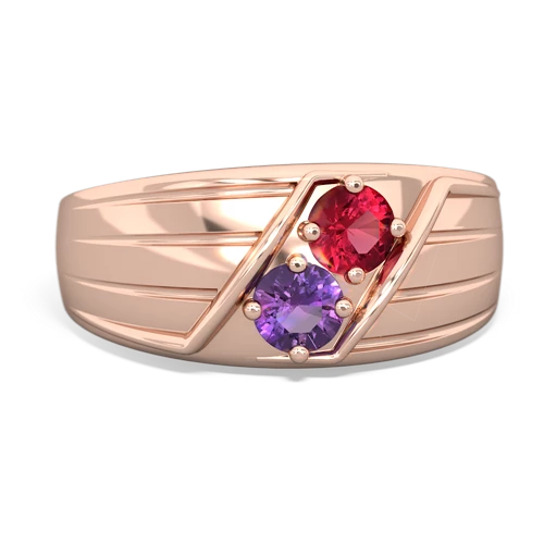 Lab Ruby Lab Created Ruby with Genuine Amethyst Art Deco Men's ring Ring